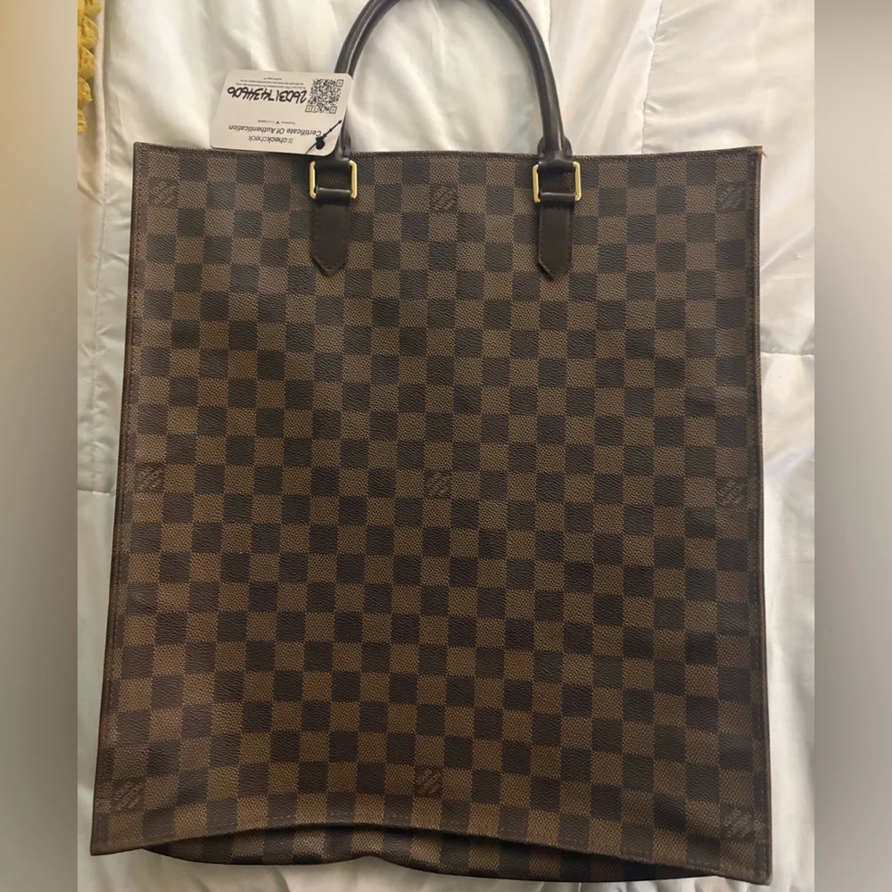 Authentic Louis Vuitton Brown Damier Canvas Tote with Dark Brown Handles